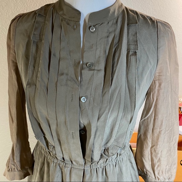 Karen Millen Mixed Media Button up Olive Dress Sz6 fits XS S - Picture 2 of 7